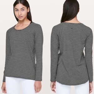 Lululemon Emerald Long Sleeve in Modern Stripe Dark Gray White 8 Workout Running